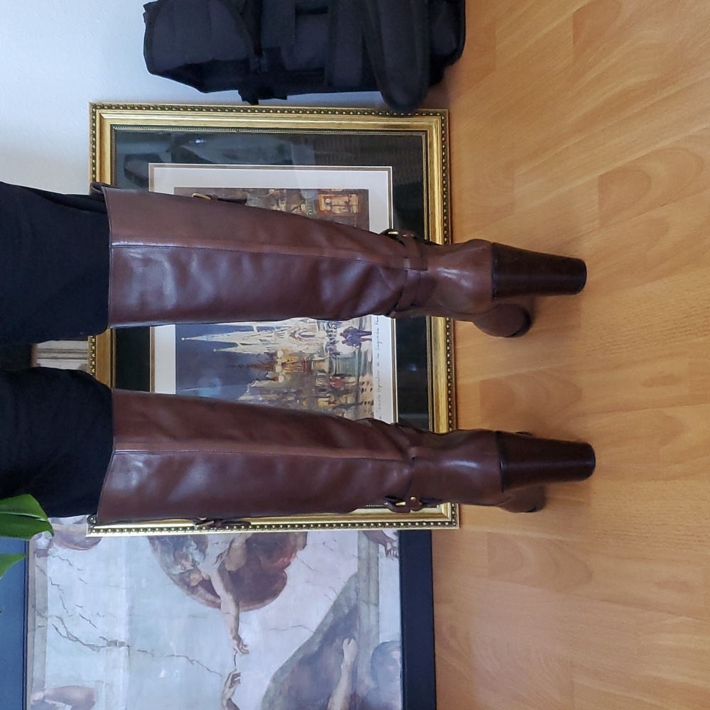 Coach Brown Leather Ellie Vachetta Riding Boots - Picture 3 of 10